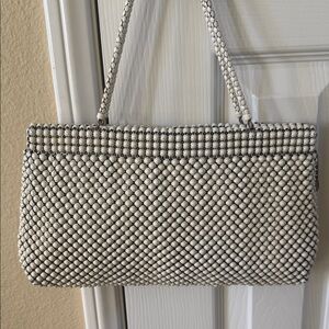 Whiting & Davis vintage white Silver Beaded Clutch bridal clutch tote bag
